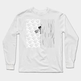 Scared behind curtain in grey Long Sleeve T-Shirt